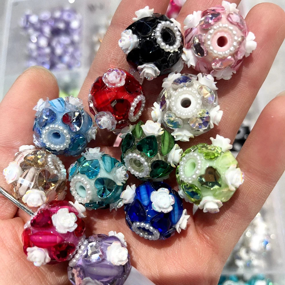 Roses Pearls and Heart Rhinestone Acrylic DIY Fancy Beads-Random Mixed