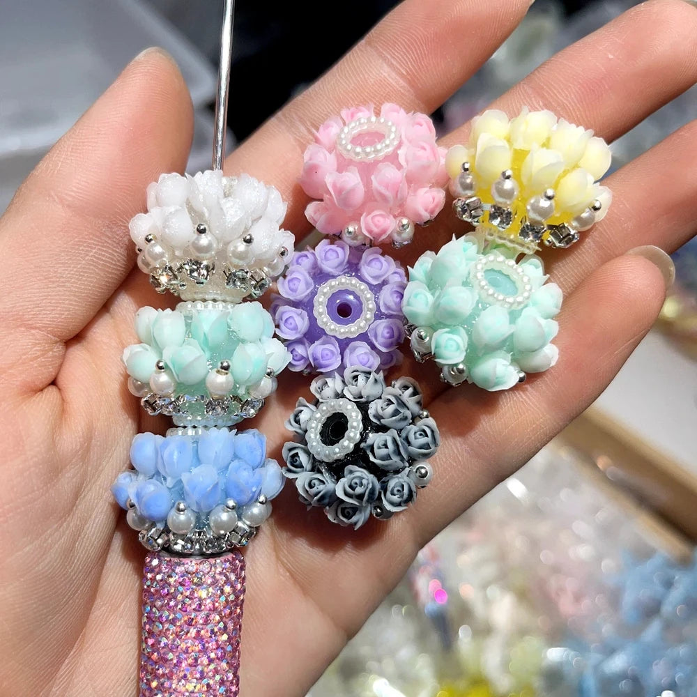 Roses Rhinestone Pearls Loop Acrylic DIY Fancy Beads-Random Mixed