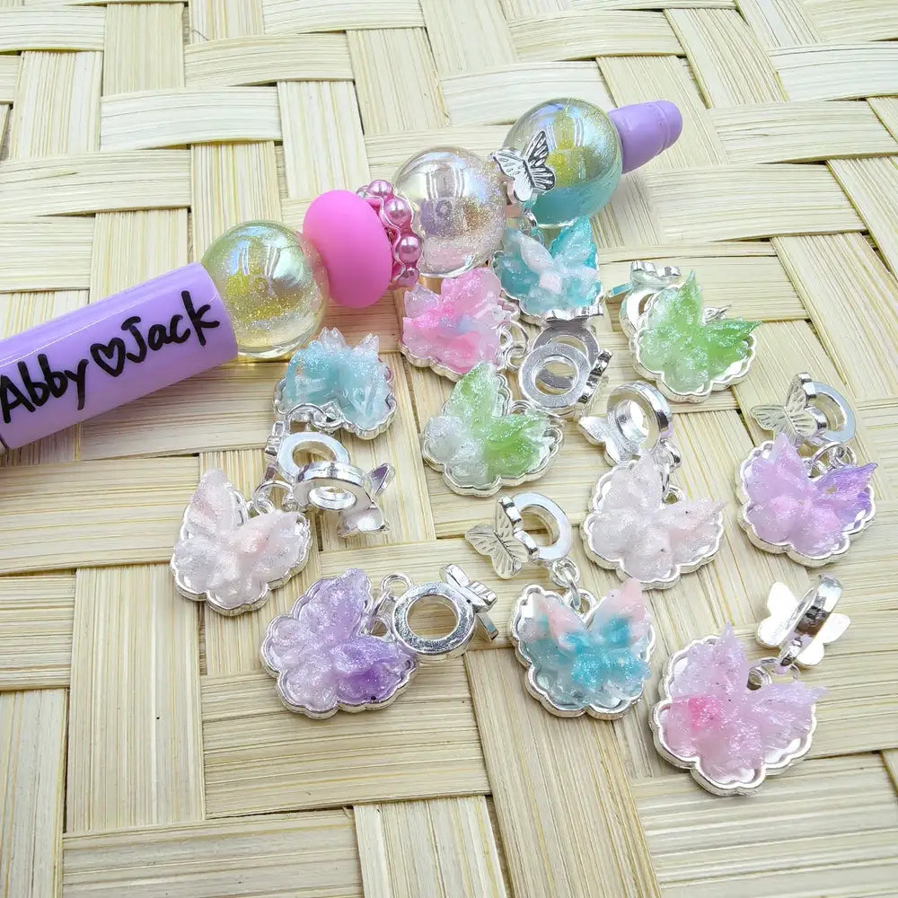 Shiny Butterfly Dangle Charm Pendant Butterfly Silver Metal Bail Beads - Random Mix