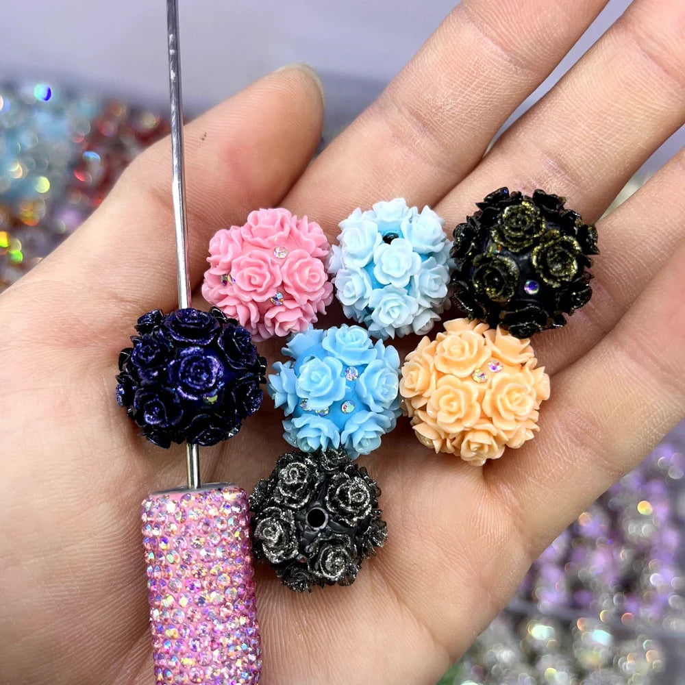 Shiny Flowers and Mini Rhinestones Clay DIY Fancy Beads-Random Mixed