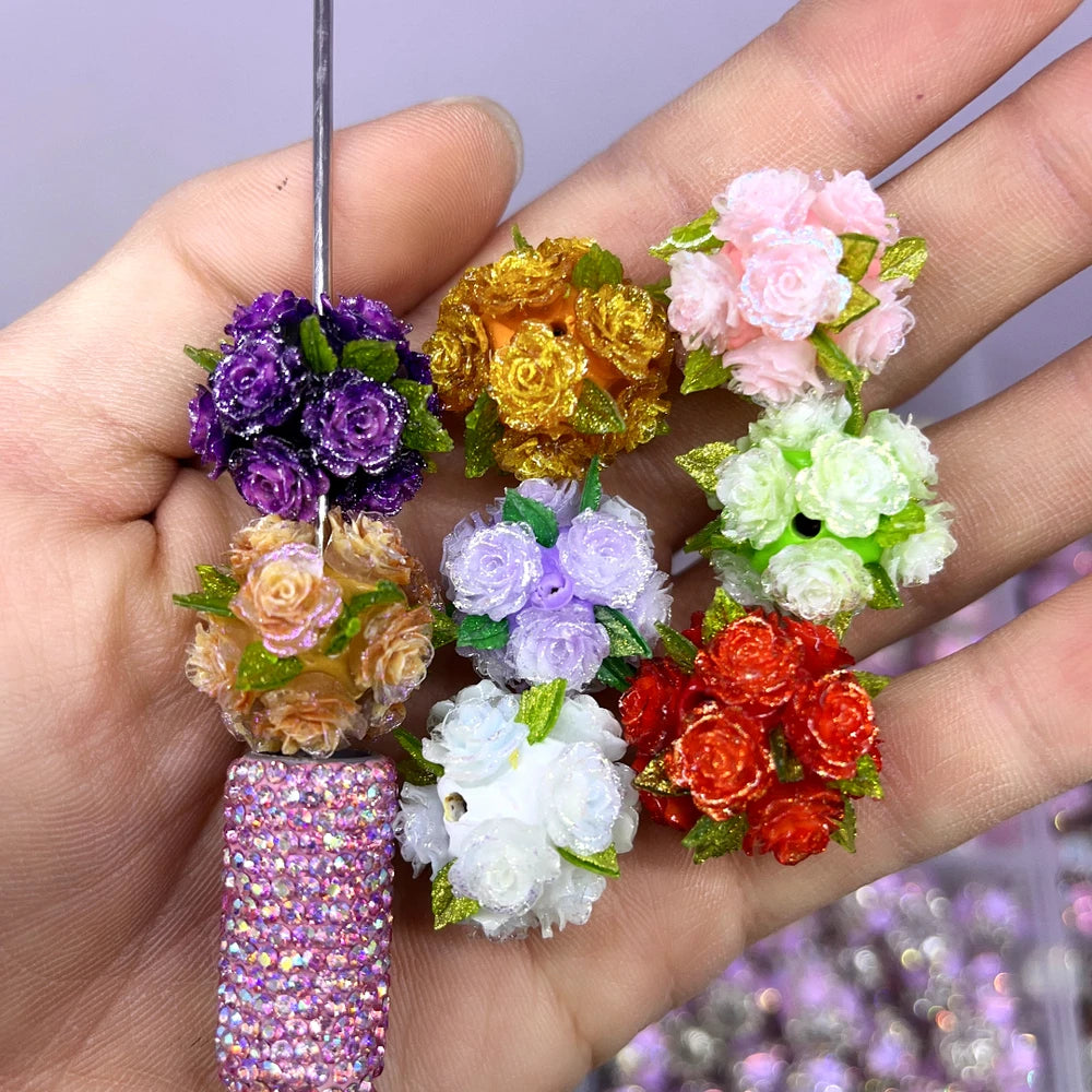 Shiny Flowers with Leaves Clay DIY Fancy Beads-Random Mixed