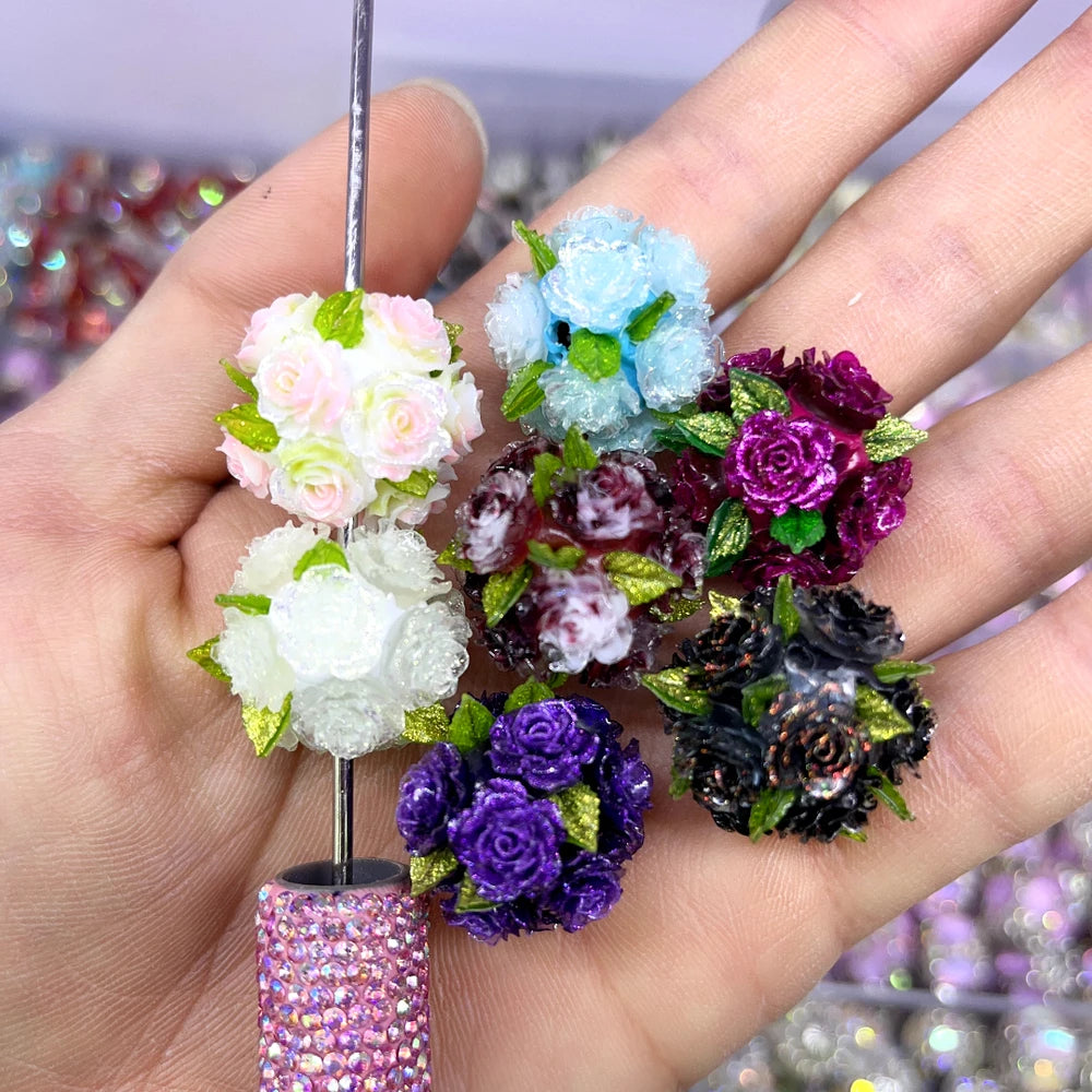 Shiny Flowers with Leaves Clay DIY Fancy Beads-Random Mixed