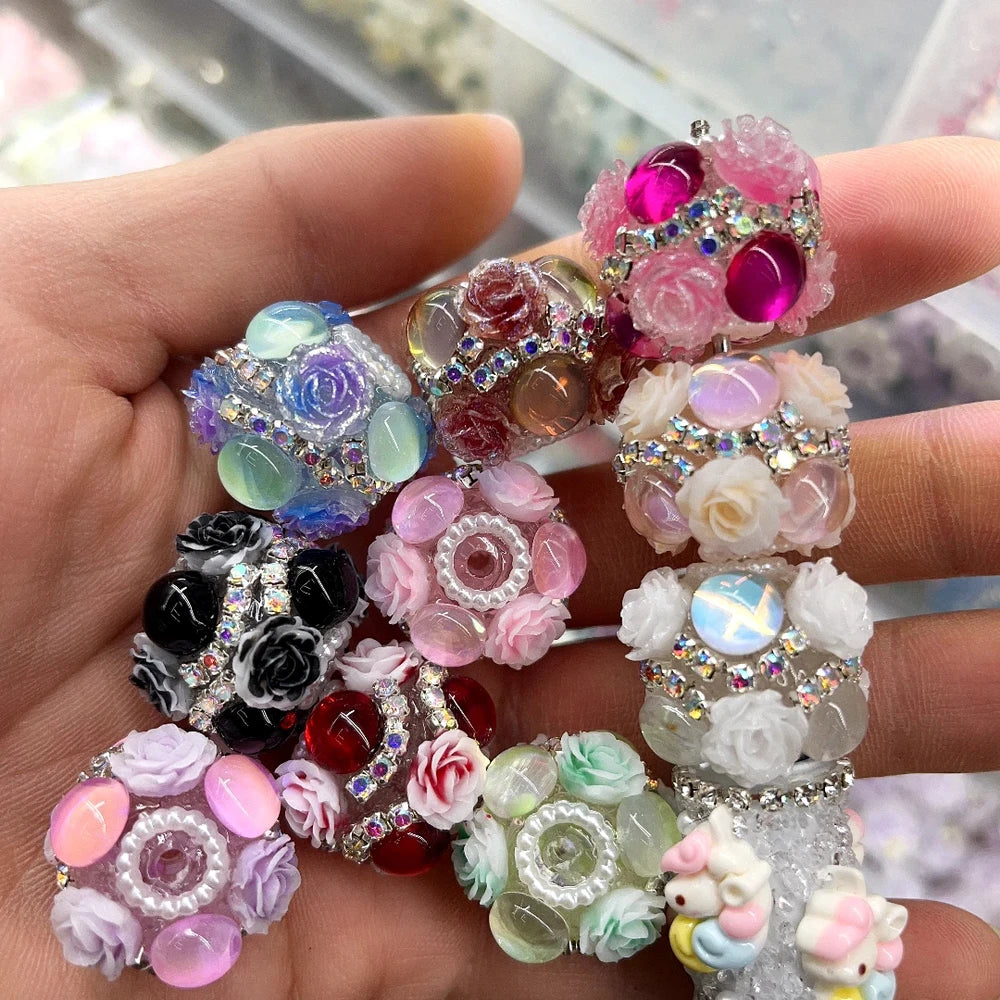 Shiny Roses Pearls and Rhinestone Chain Acrylic DIY Fancy Beads-Random Mixed