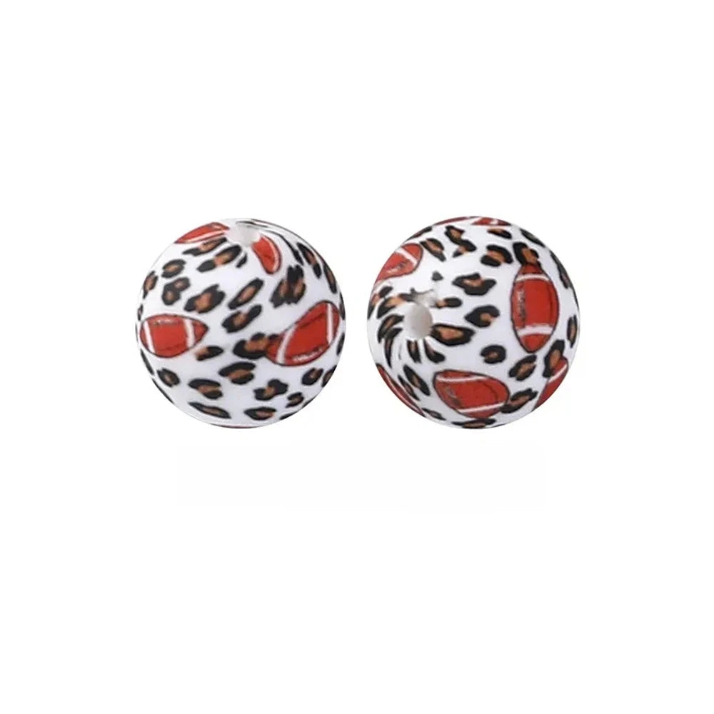 15mm Leopard Rugby Printed Silicone Bead for DIY Pens Bracelet