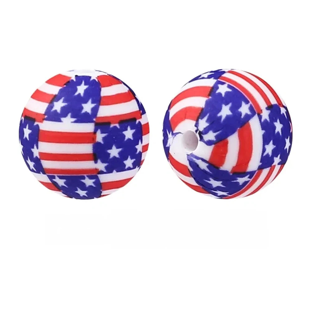 15mm Checkered American Flag Printed Silicone Bead for DIY Pens Bracelet