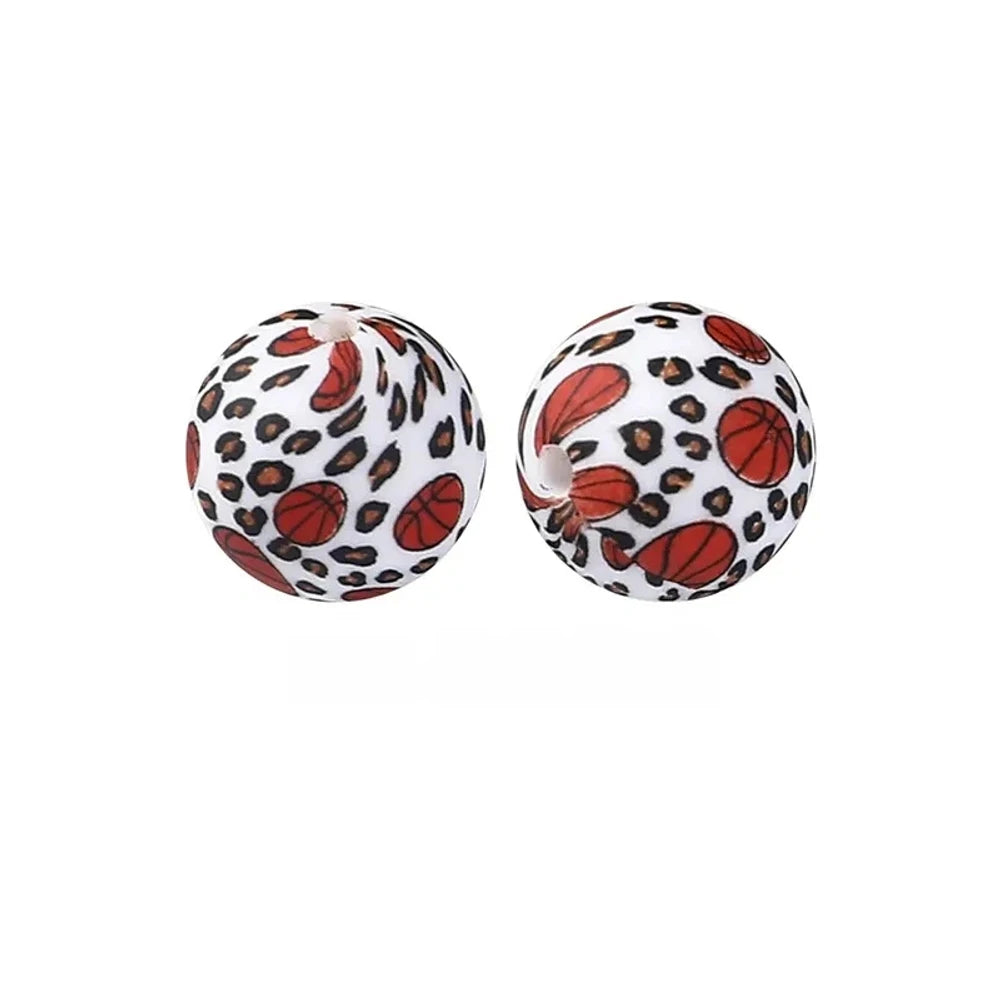 15mm Leopard Basketball Printed Silicone Bead for DIY Pens Keychain