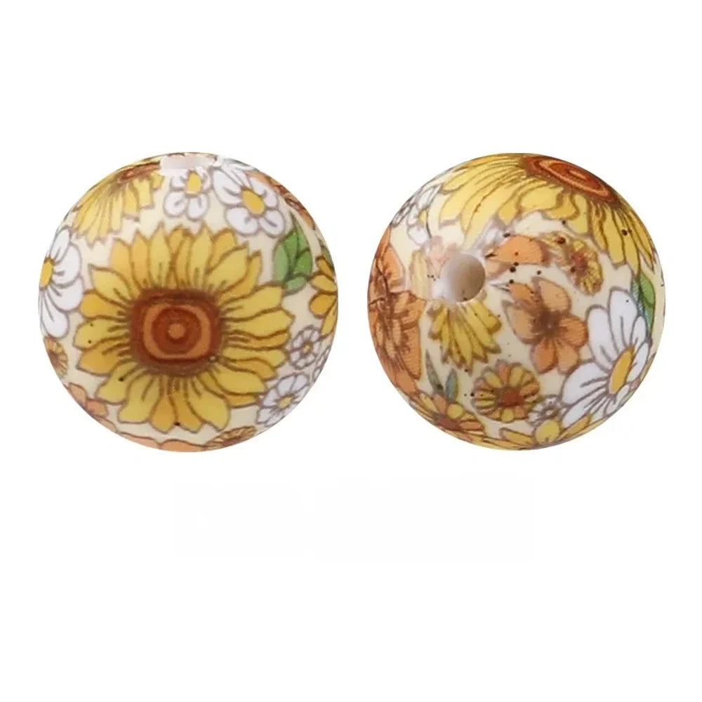 15mm Sunflower Printed Silicone Bead for DIY Pens Bracelet