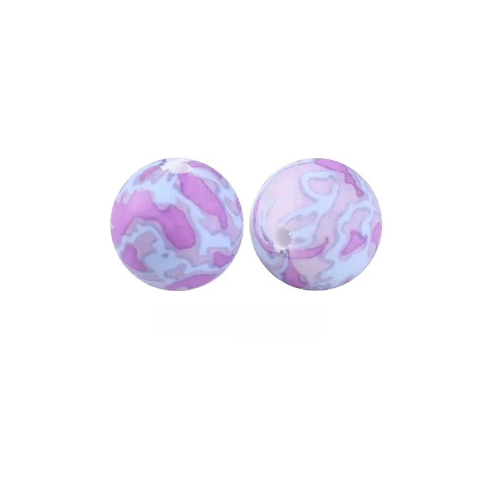 15mm Purple Camo Printed Silicone Bead for DIY Pens Bracelet Keychains