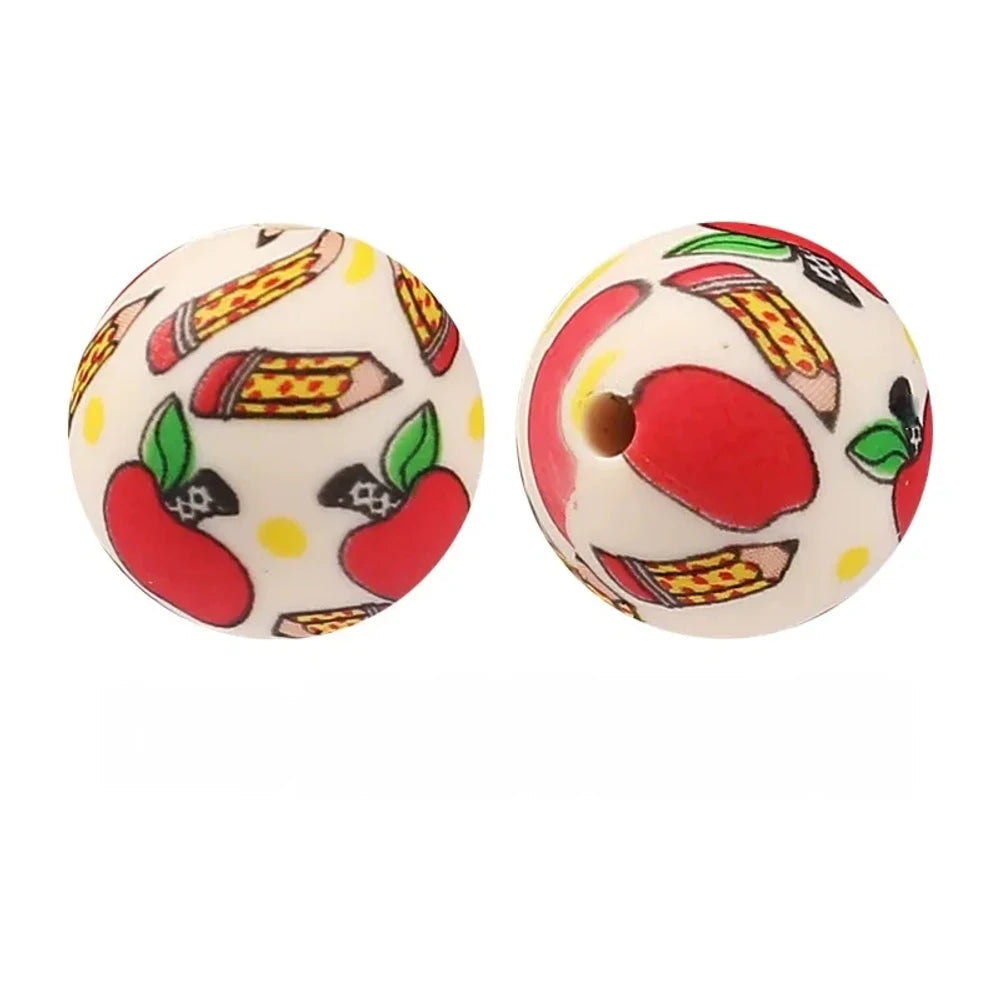 15mm Apple Pencil Printed Silicone Bead for DIY Pens Keychain