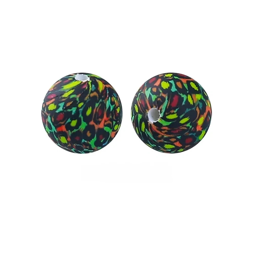 15mm Oil Painted Leopard Printed Silicone Bead for DIY Pens Keychains