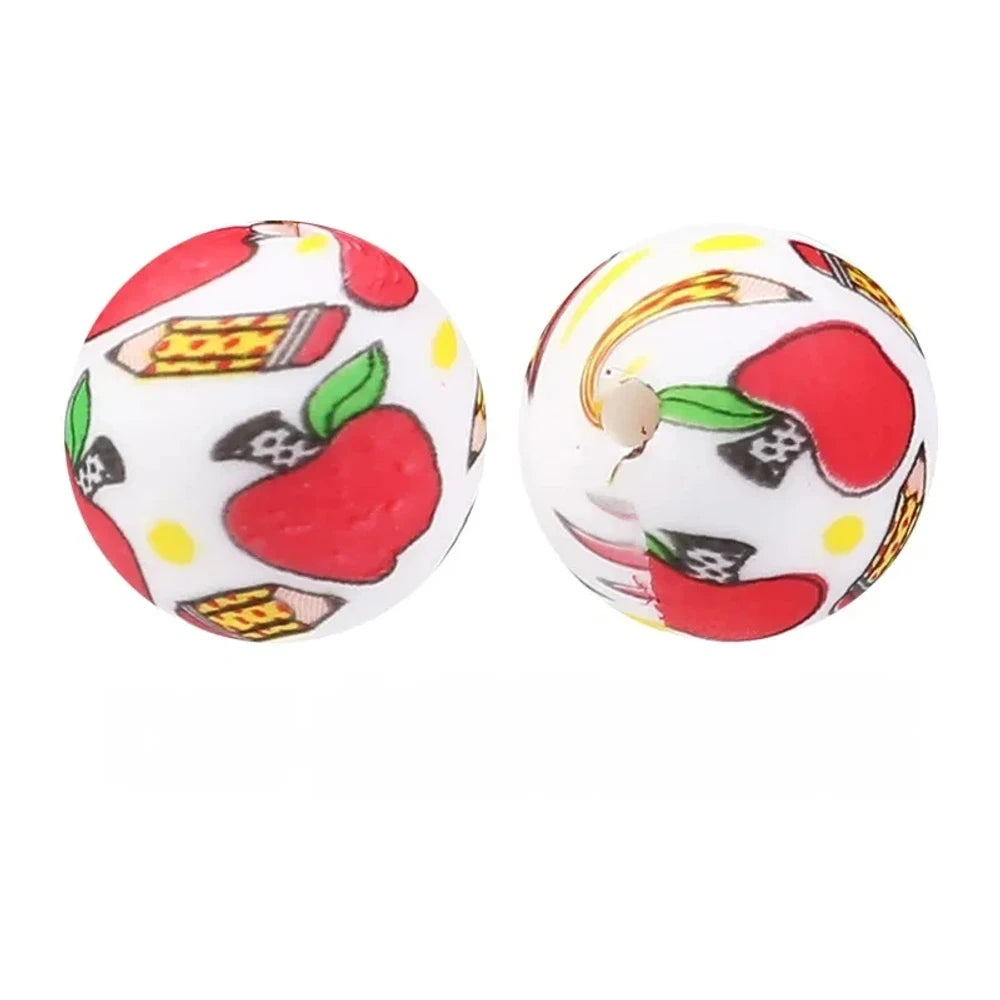 15mm Apple Pencil on White Printed Silicone Bead for DIY Pens Bracelet