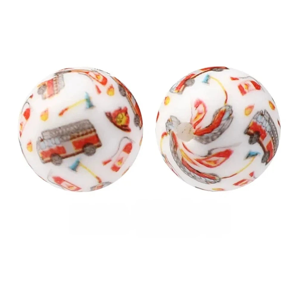 15mm Fire Truck Printed Silicone Bead for DIY Pens Keychain