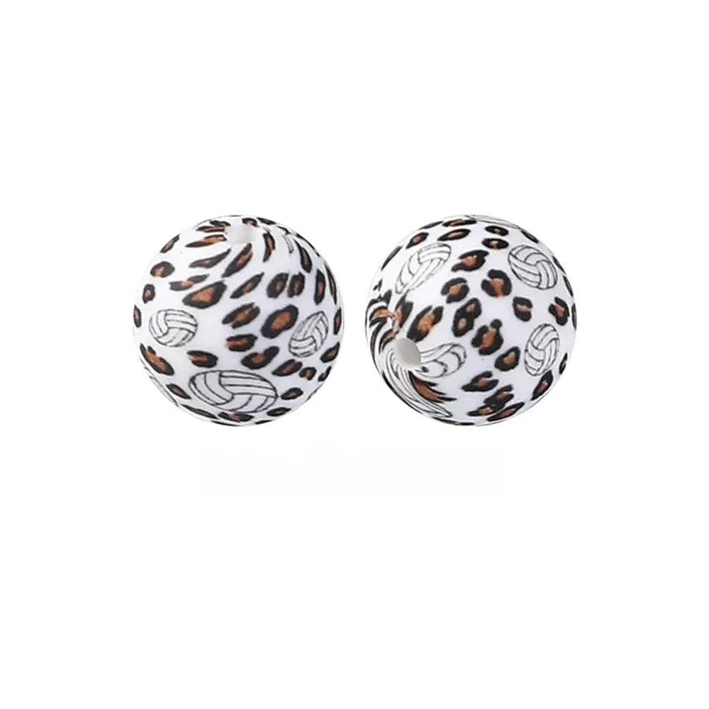 15mm Leopard Volleyball Printed Silicone Bead for DIY Pens Bracelet