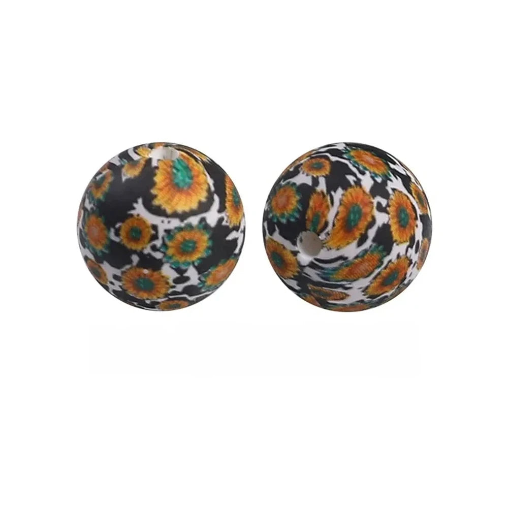 15mm Sunflower Printed Silicone Bead for DIY Pens Bracelet