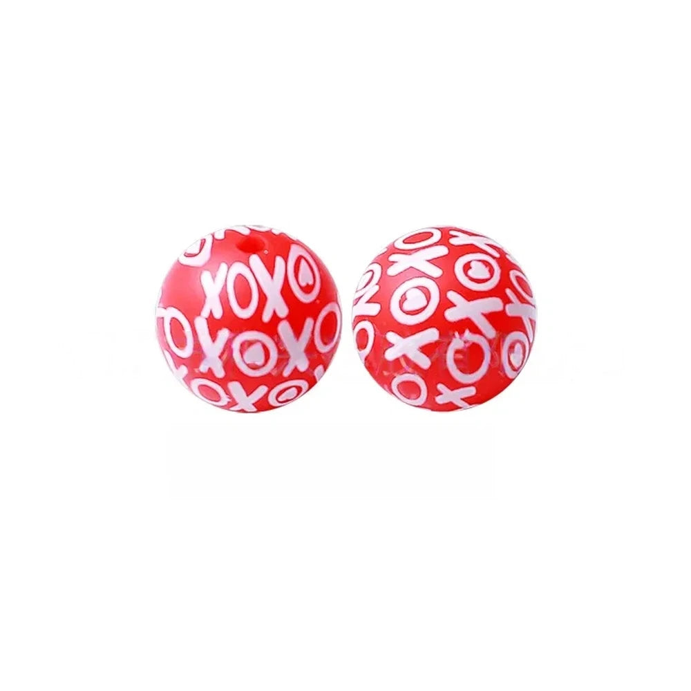 15mm XOXO on Red Printed Silicone Bead for DIY Pens Keychains