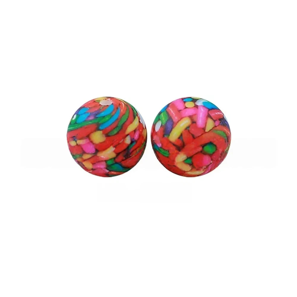 15mm Rainbow Candy Printed Silicone Bead for DIY Pens Bracelet Keychains