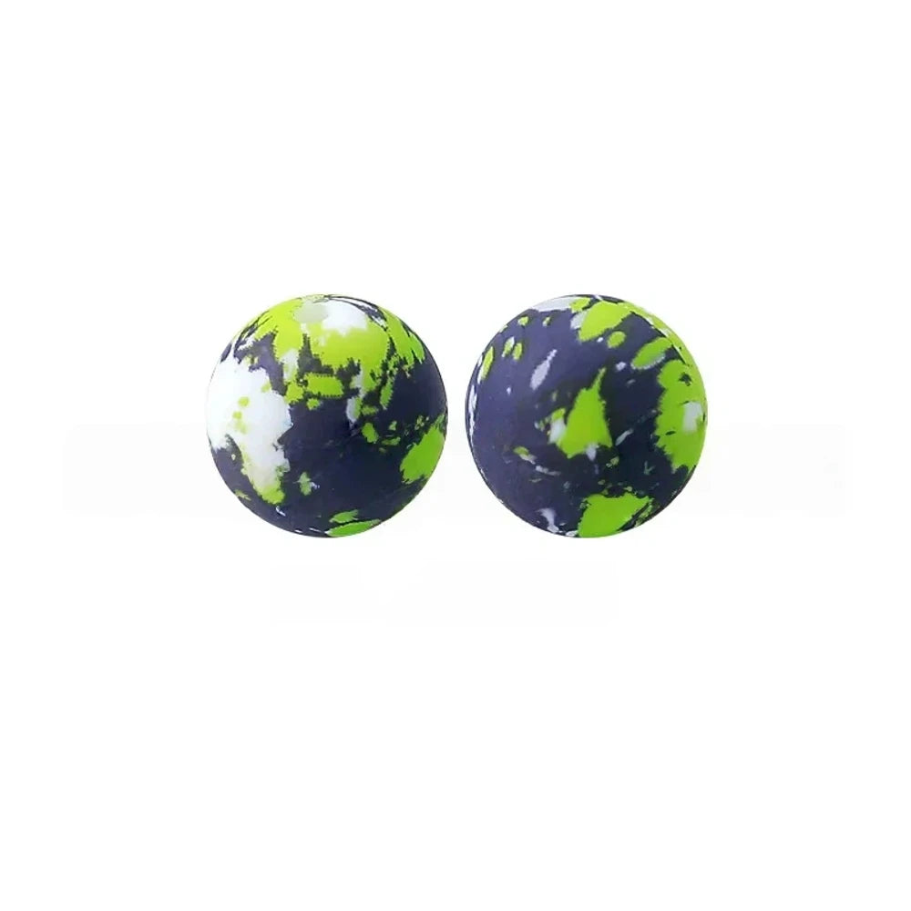 15mm Blue and Green Camo Printed Silicone Bead for DIY Pens Keychains