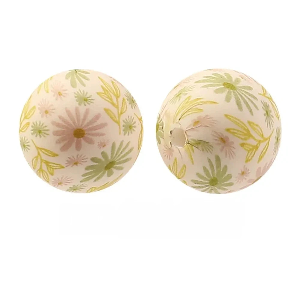 15mm Daisy Printed Silicone Bead for DIY Pens Keychain