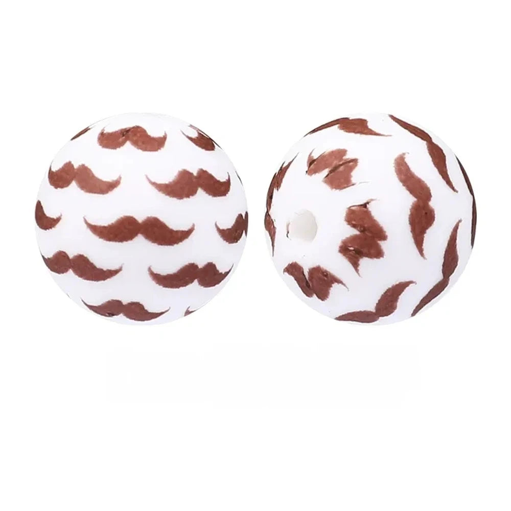 15mm Beard Printed Silicone Bead for DIY Pens Bracelet