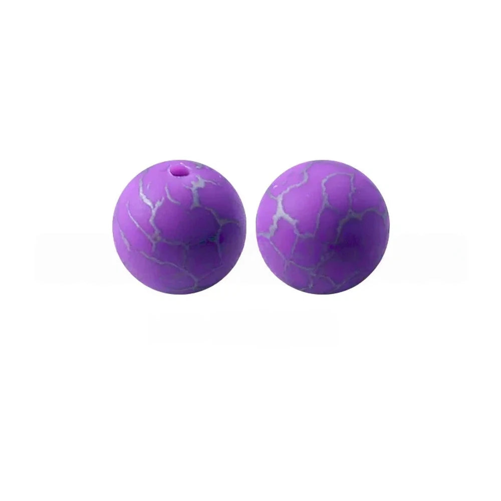 15mm Cracked on Purple Printed Silicone Bead for DIY Pens Keychains