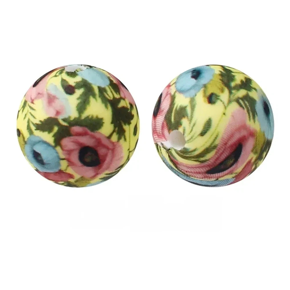 15mm Flower Printed Silicone Bead for DIY Pens Keychain