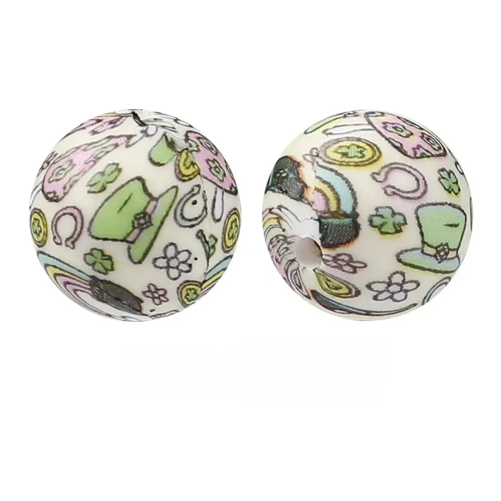 15mm Rainbow Hat Printed Silicone Bead for DIY Pens Keychain