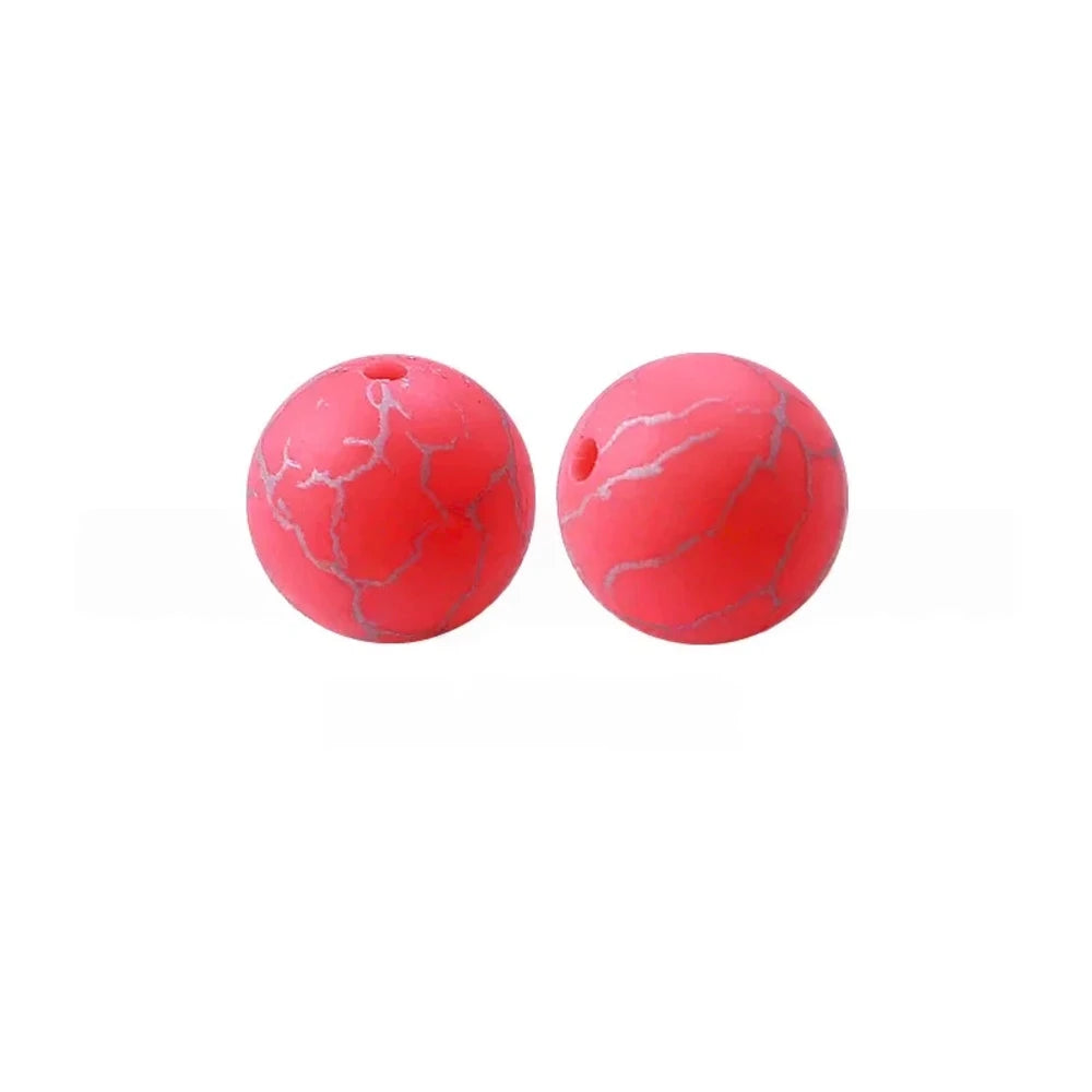15mm Cracked on Red Printed Silicone Bead for DIY Pens Keychains