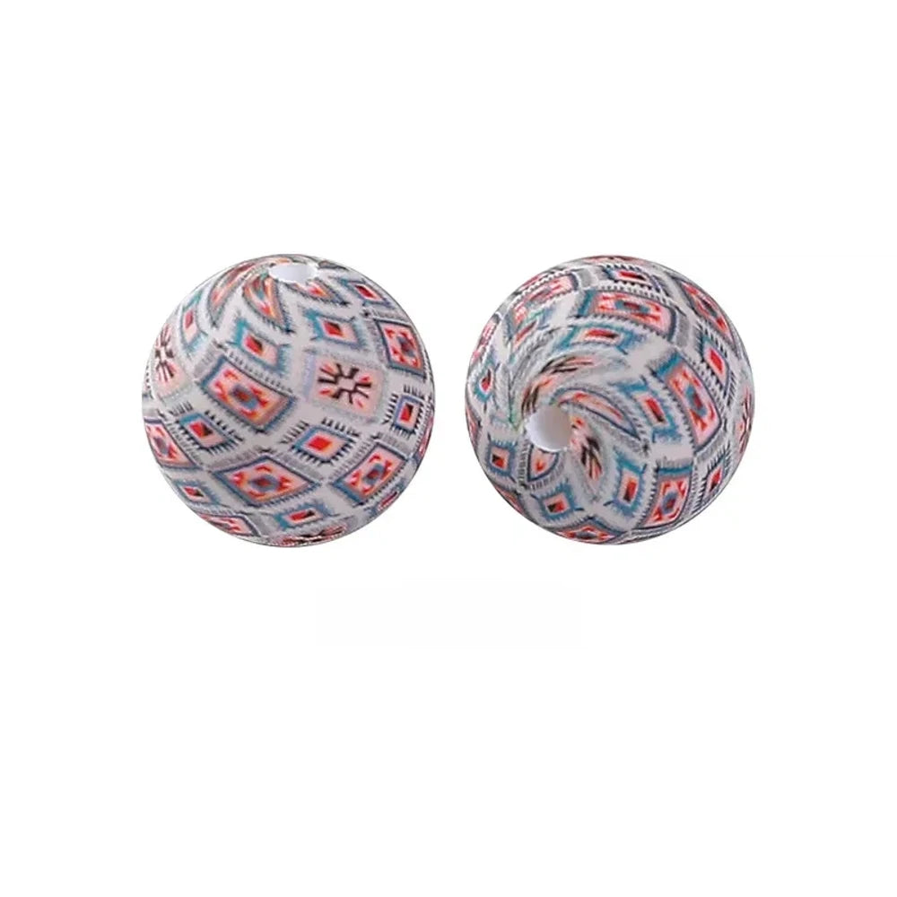 15mm Checkered Pattern Printed Silicone Bead for DIY Pens Keychain