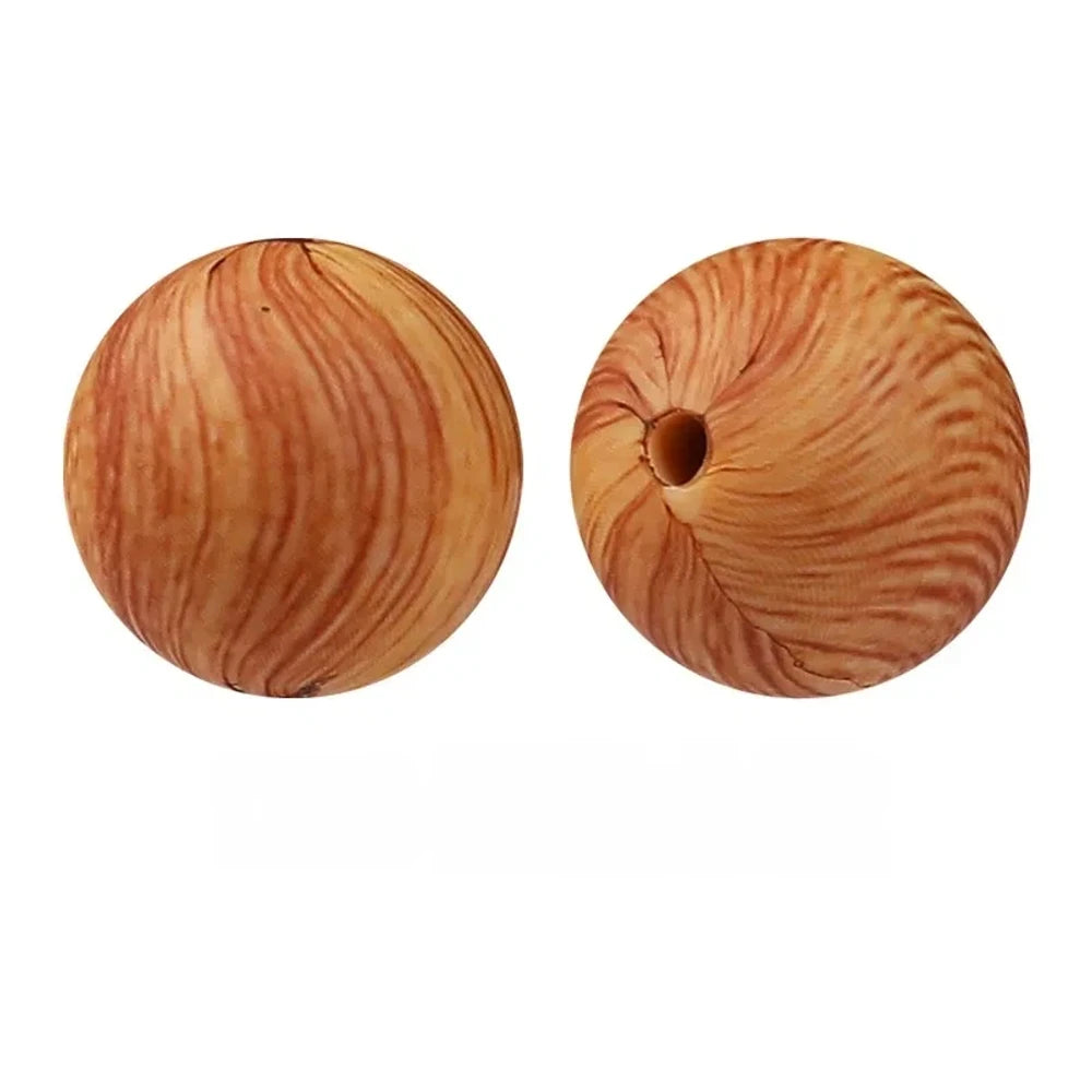 15mm Dark Wood Grain Printed Silicone Bead for DIY Pens Keychain