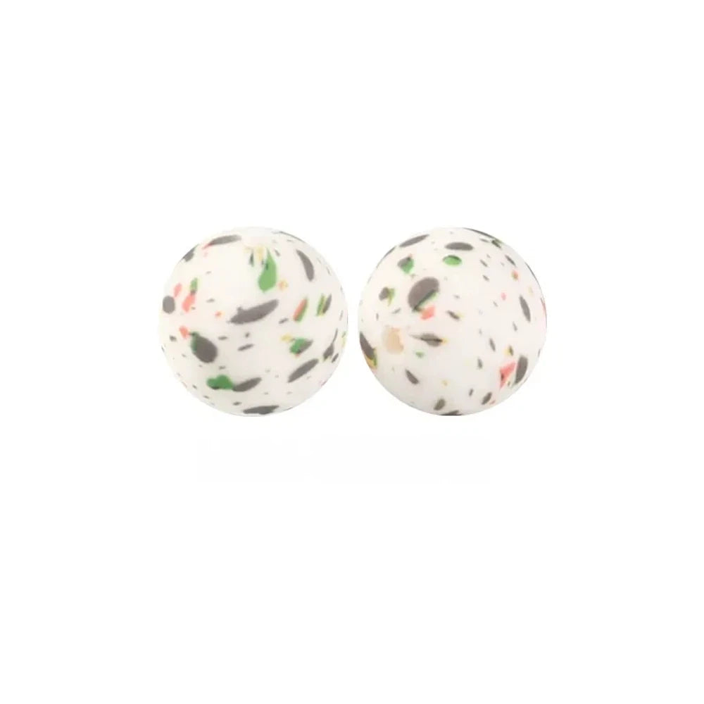 15mm Gray and Green Crushed Stone Printed Silicone Bead for DIY Pens Bracelet Keychains