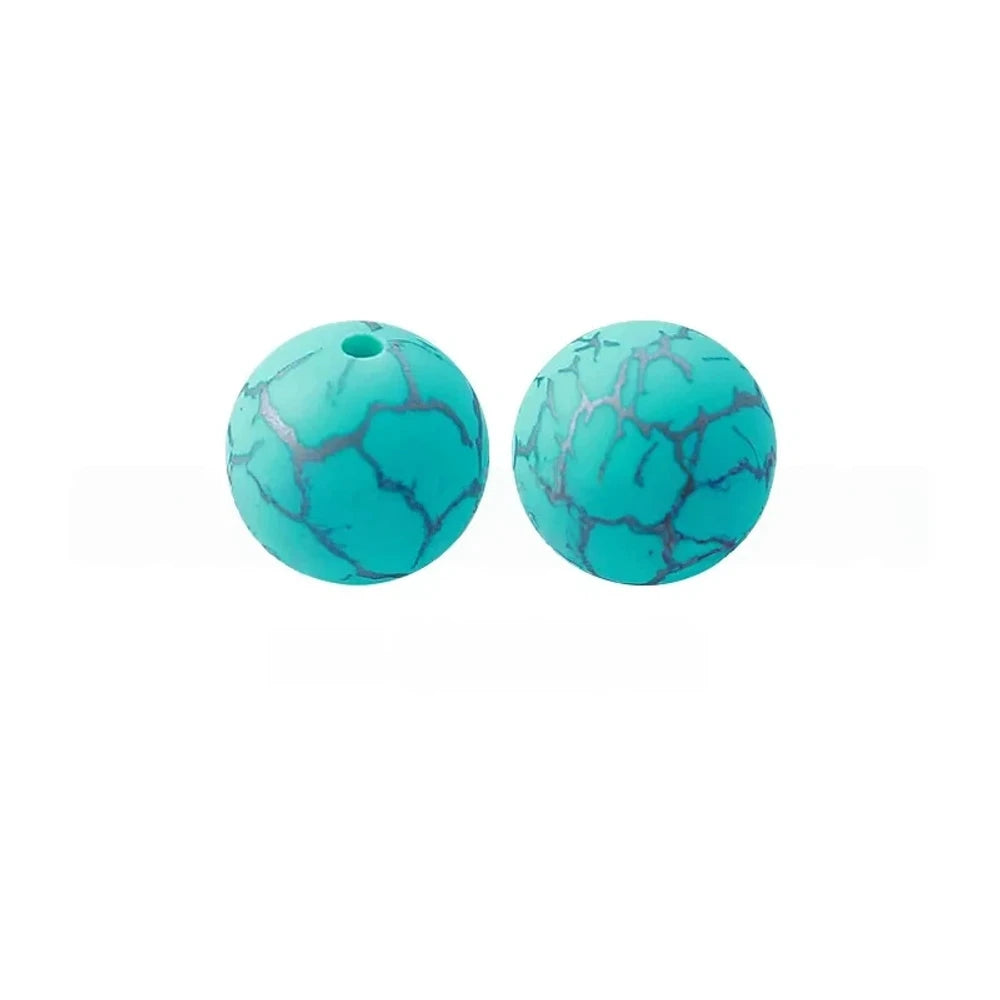 15mm Cracked on Turquoise Printed Silicone Bead for DIY Pens Keychains