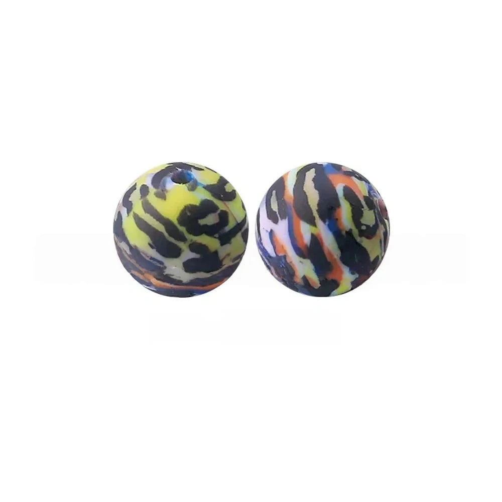 15mm Colorful Leopard Printed Silicone Bead for DIY Pens Keychains