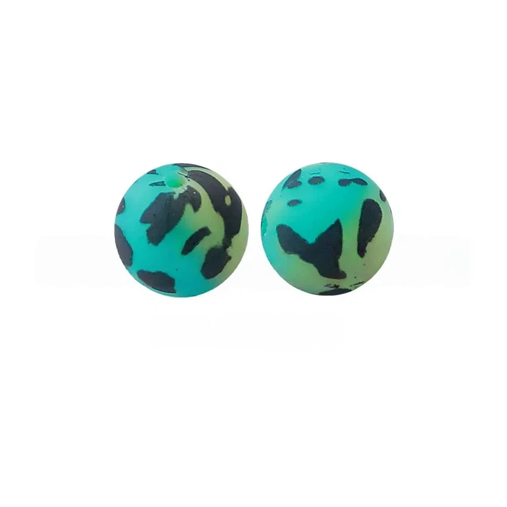15mm Cow on Green Printed Silicone Bead for DIY Pens Keychains