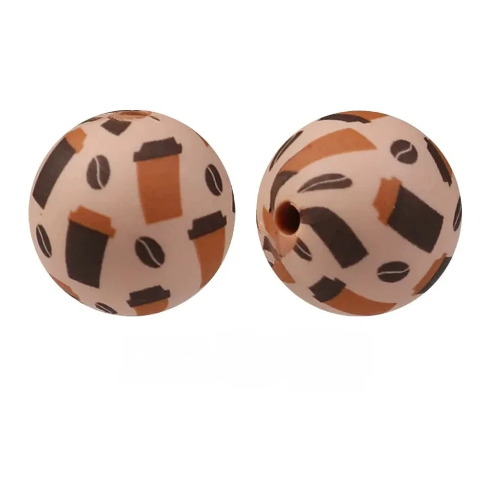 15mm Coffee Cup Printed Silicone Bead for DIY Pens Bracelet