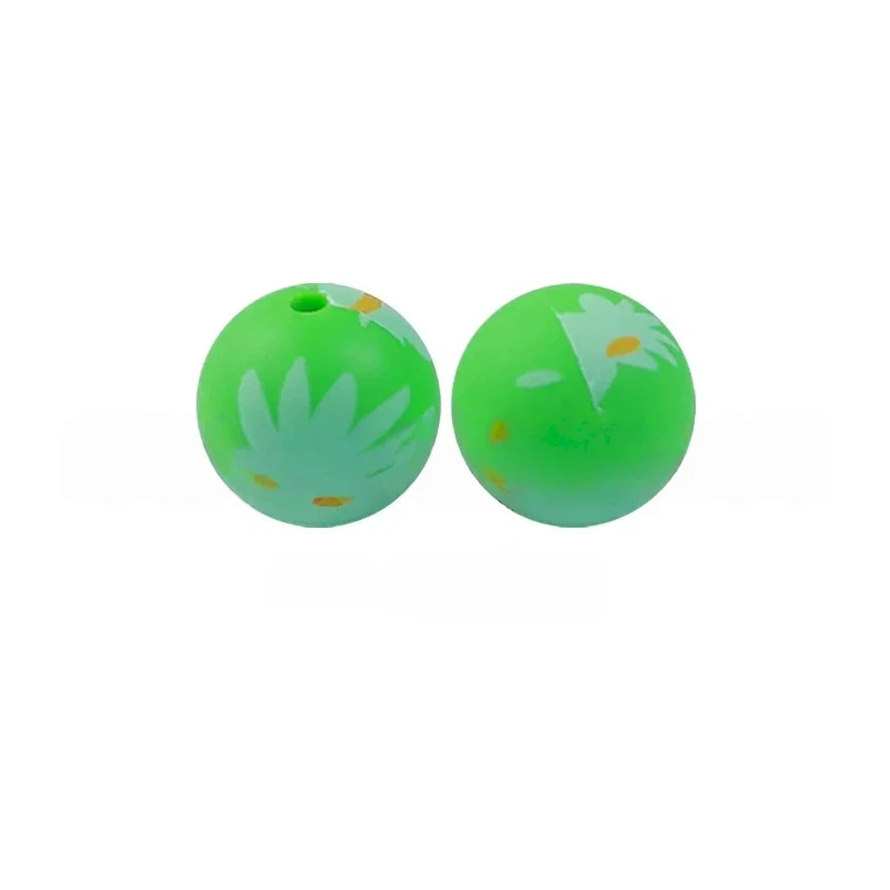 15mm Daisy on Green Printed Silicone Bead for DIY Pens Bracelet