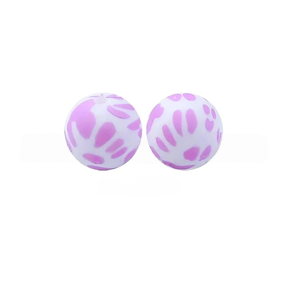 15mm Purple Cow Printed Silicone Bead for DIY Pens Bracelet Keychains