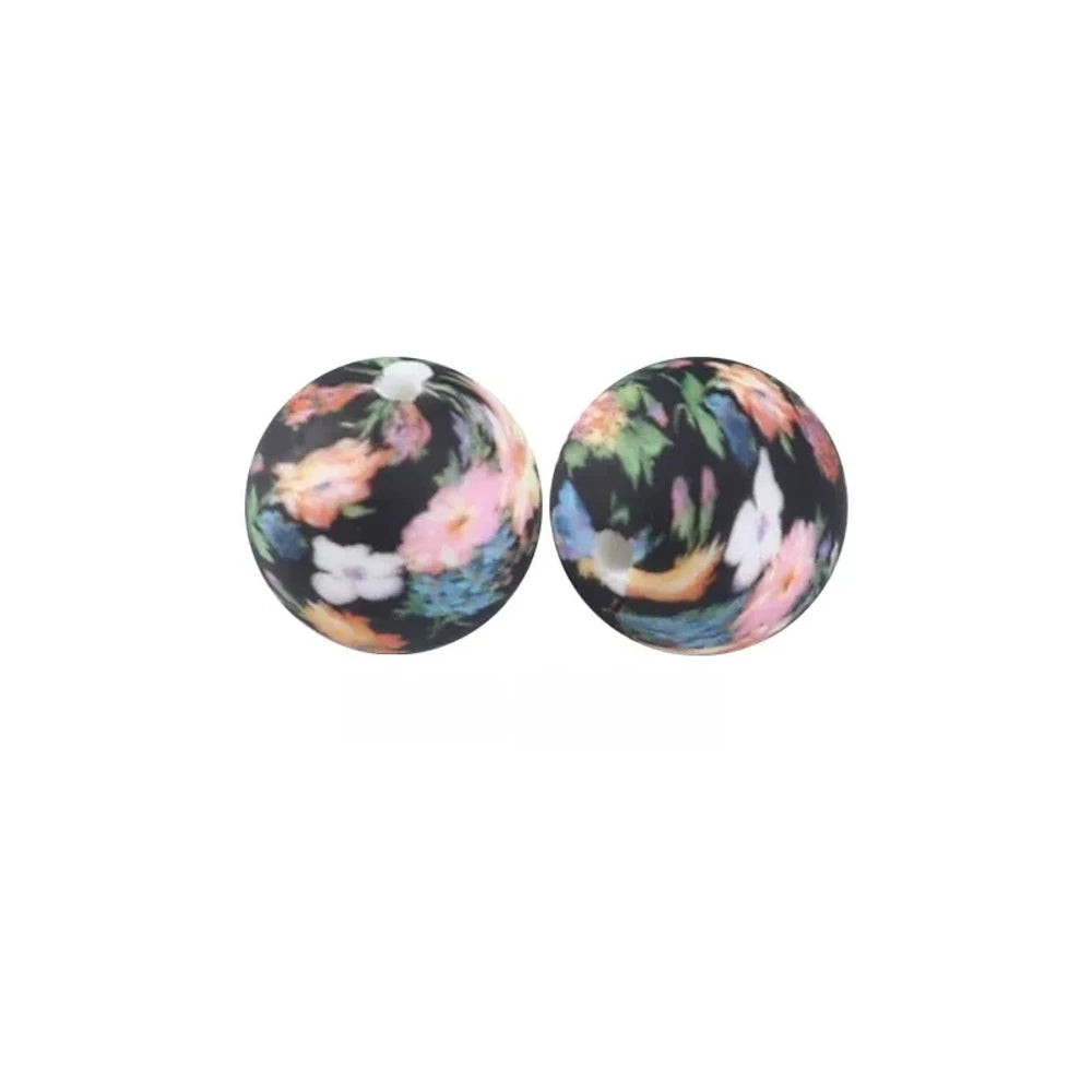 15mm Night Rose Printed Silicone Bead for DIY Pens Keychains
