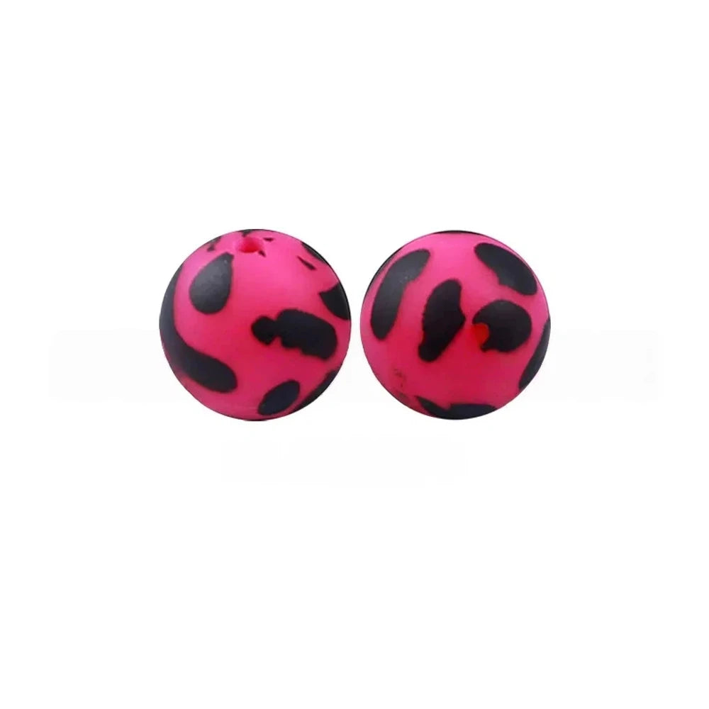 15mm Cow on Red Printed Silicone Bead for DIY Pens Keychains