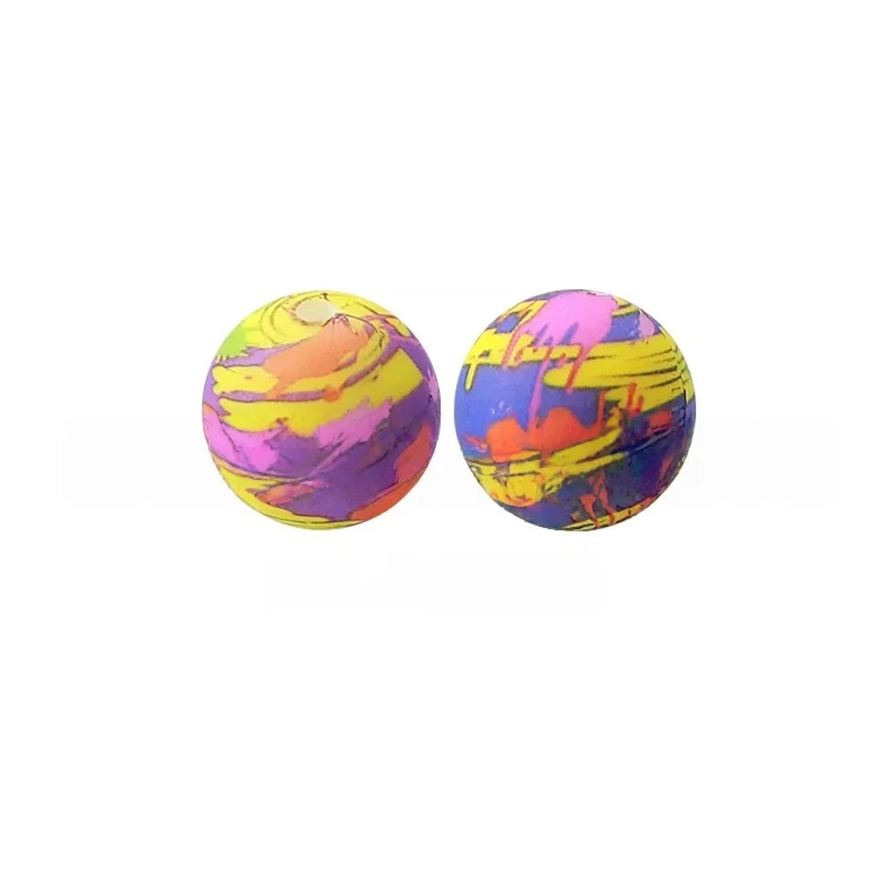 15mm Colorful Oil painting Printed Silicone Bead for DIY Pens Bracelet Keychains