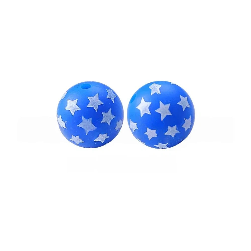 15mm Five-Pointed Star on Blue Printed Silicone Bead for DIY Pens Keychains