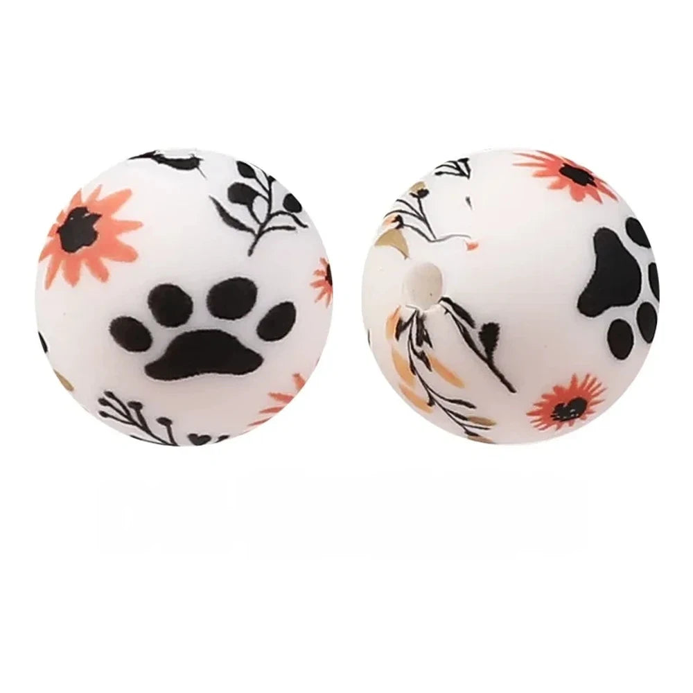 15mm Flower Dog Paw Printed Silicone Bead for DIY Pens Keychain