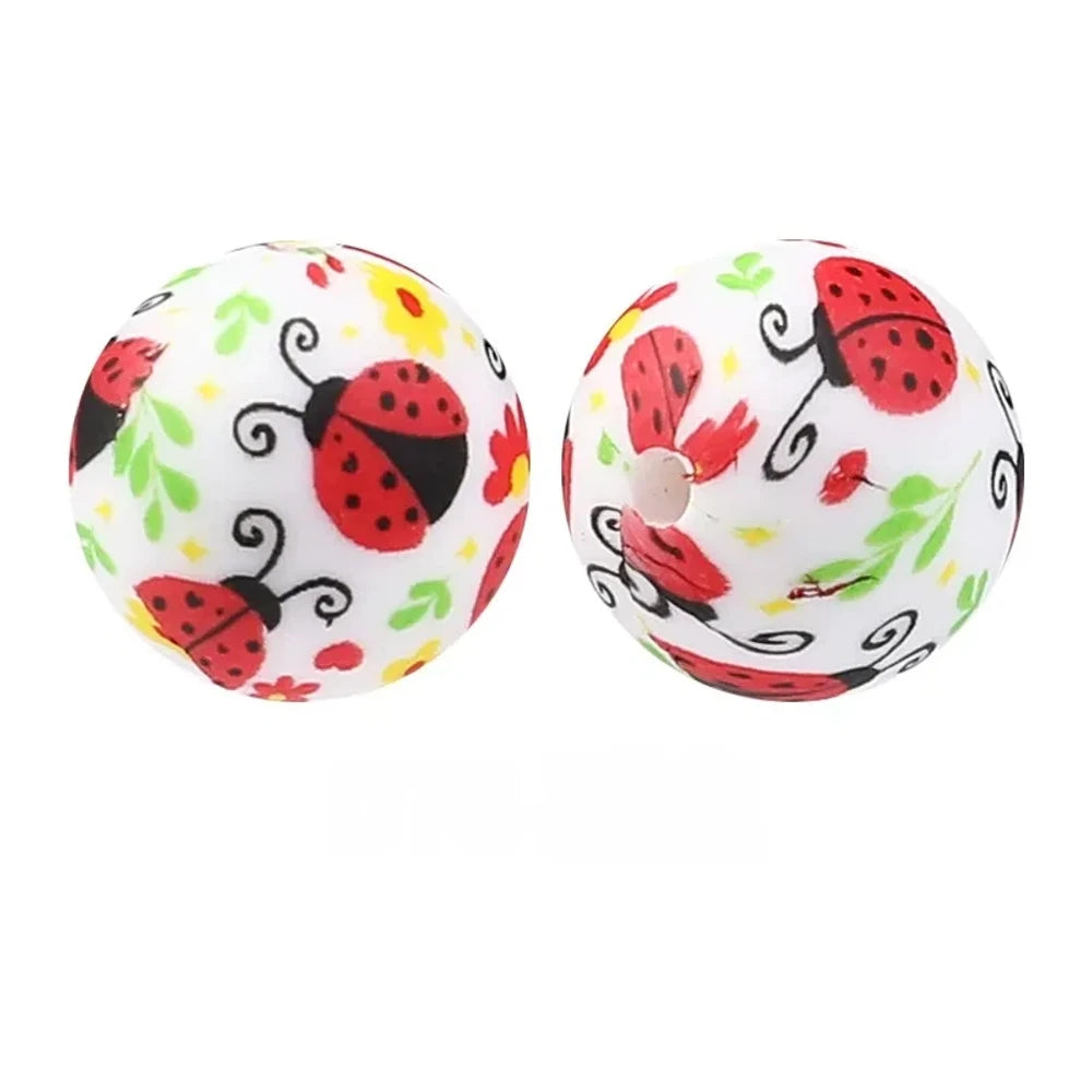 15mm Ladybug Printed Silicone Bead for DIY Pens Bracelet