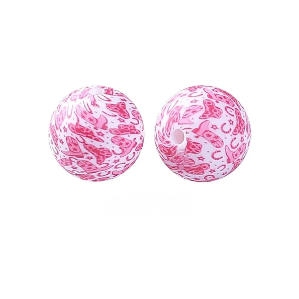 15mm Pink Cowboy Printed Silicone Bead for DIY Pens Bracelet
