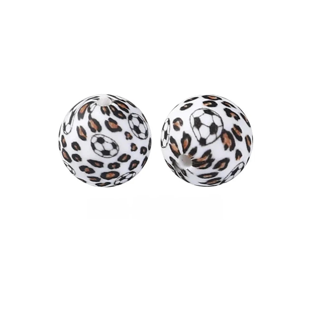 15mm Leopard Soccer Printed Silicone Bead for DIY Pens Keychain