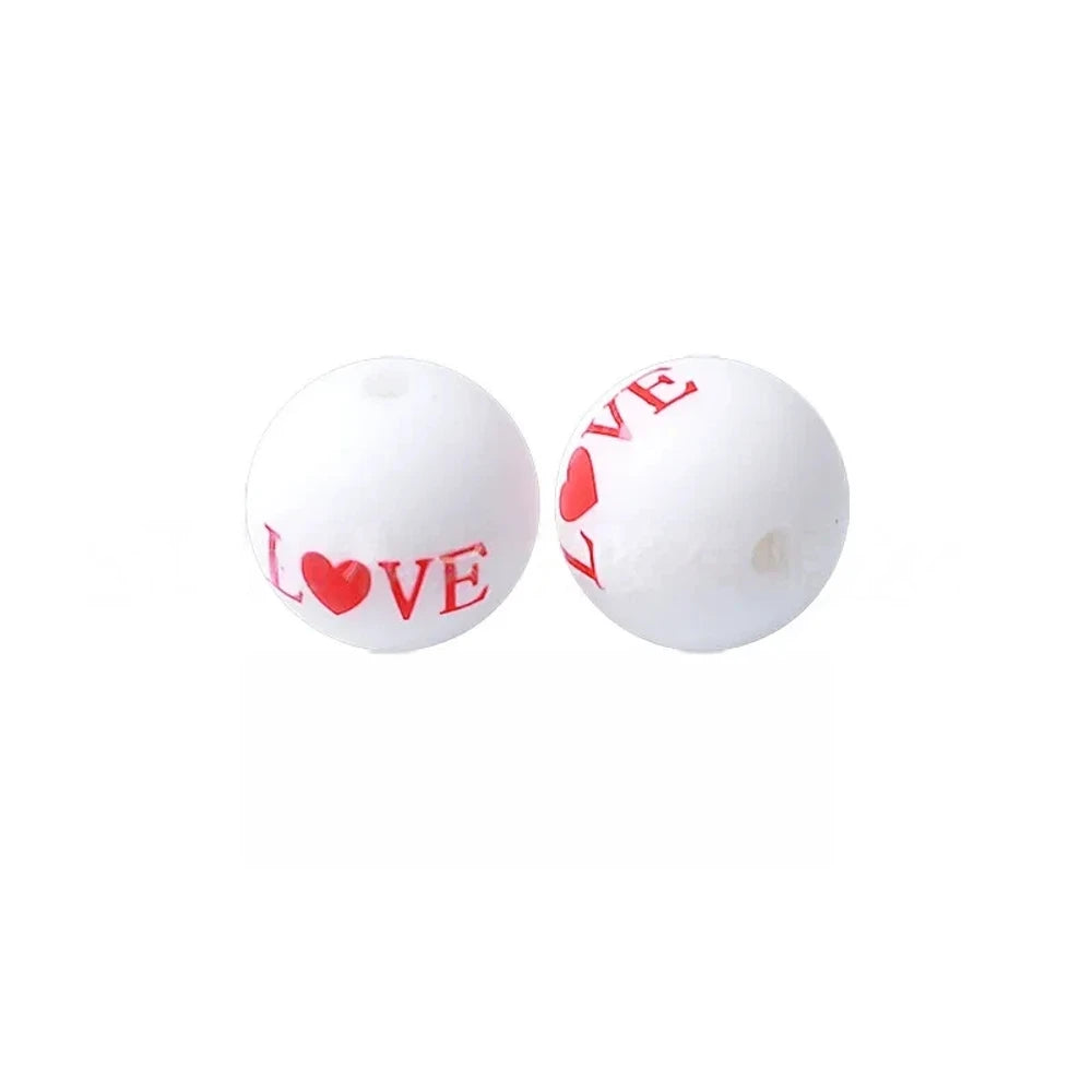 15mm Love Printed Silicone Bead for DIY Pens Keychains
