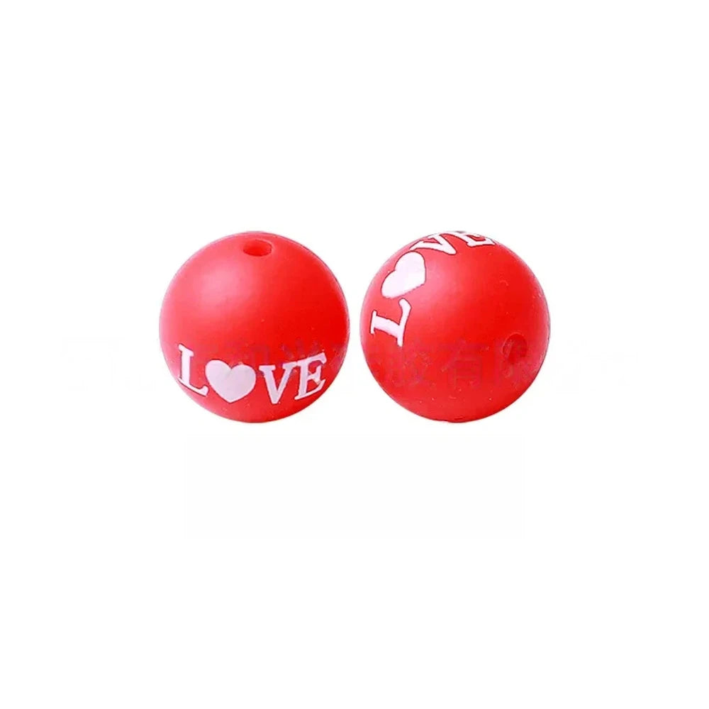 15mm Love Printed Silicone Bead for DIY Pens Keychains