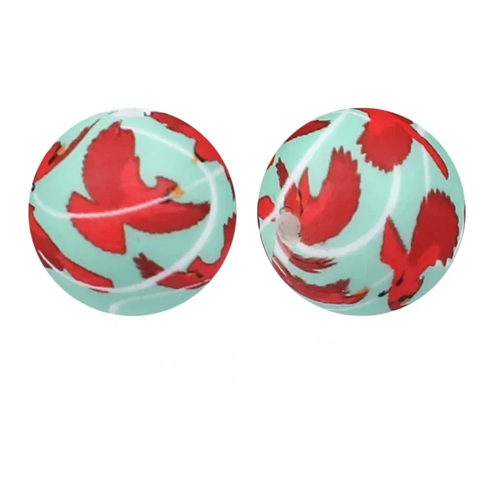 15mm Red Cardinal Printed Silicone Bead for DIY Pens Bracelet