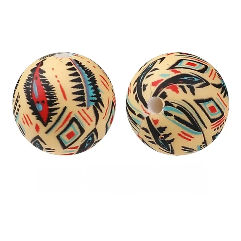 15mm Tribal Fishbone Pattern Printed Silicone Bead for DIY Pens Bracelet