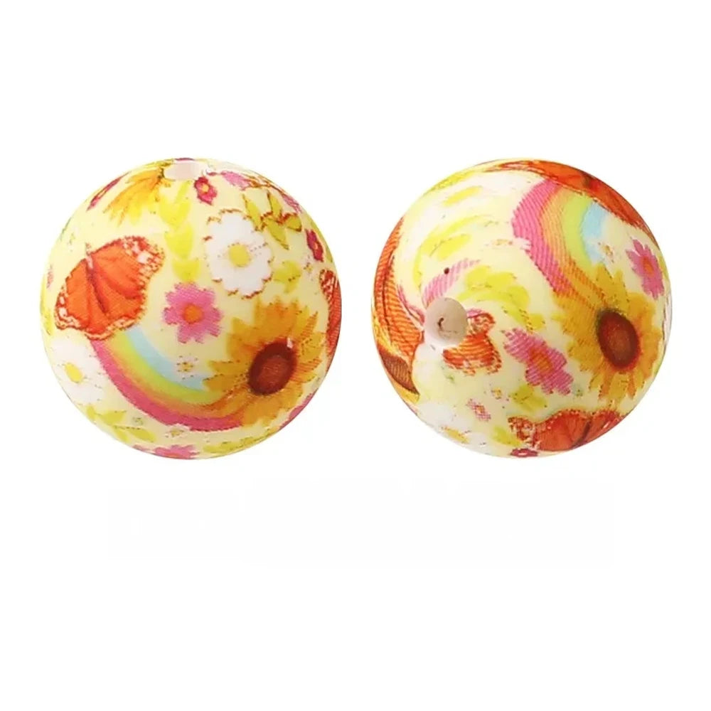 15mm Butterfly Sunflower Printed Silicone Bead for DIY Pens Bracelet