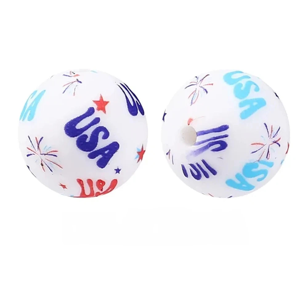 15mm USA Text Printed Silicone Bead for DIY Pens Keychain